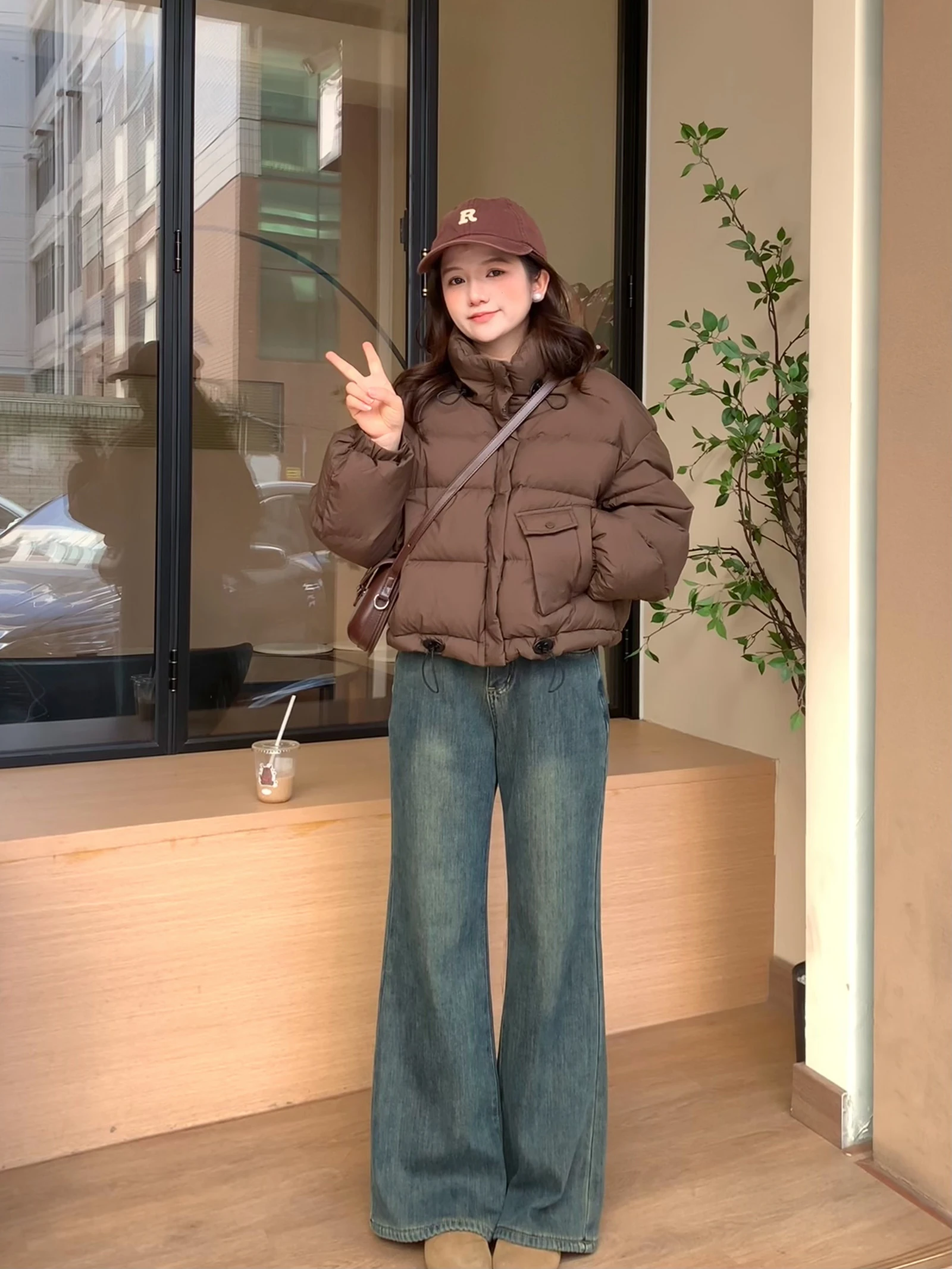 

Корейские джинсовые брюки с высокой талией Thiened Fce, осенне-зимние расклешенные леггинсы, утягивающие широкие брюки для женщин