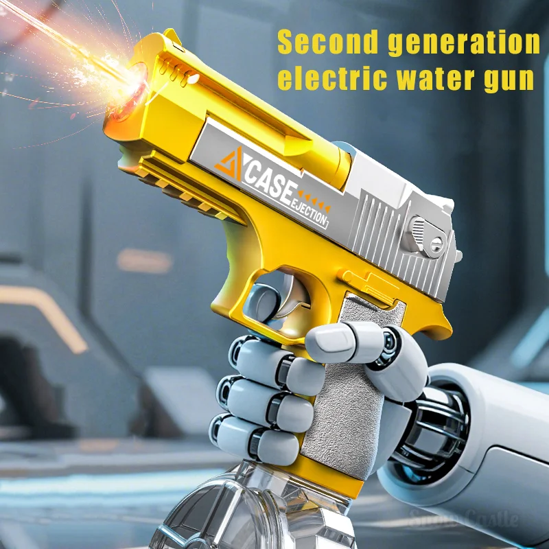 Pistola ad acqua elettrica e manuale in oro, schizzo automatico con pistola Pistola realistica Muso Fiamma Giocattolo estivo per feste in spiaggia all'aperto