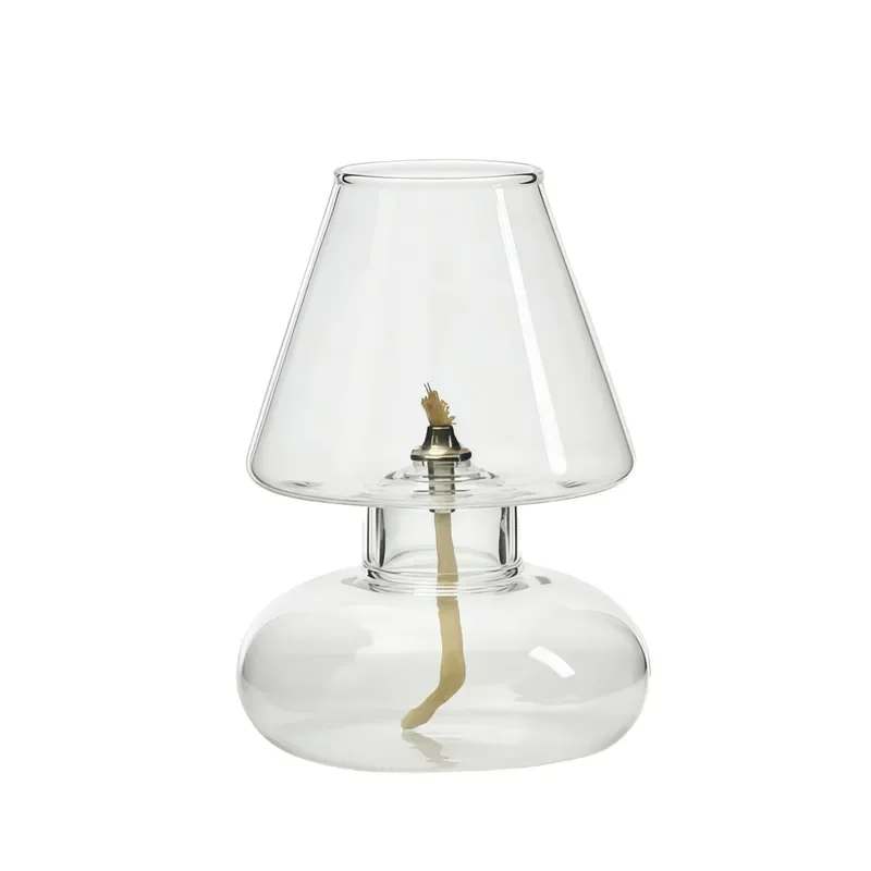 Nordic Style Glass Oil Lamp Desktop Candlestick with Windshield Home Decoration