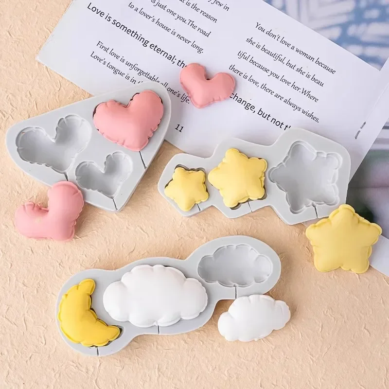 Molde de silicona con forma de corazón, estrella, nube, globo para pastel, Chocolate, caramelo, vela de Fondant de fácil liberación, herramientas de decoración para hornear, suministros para fiestas