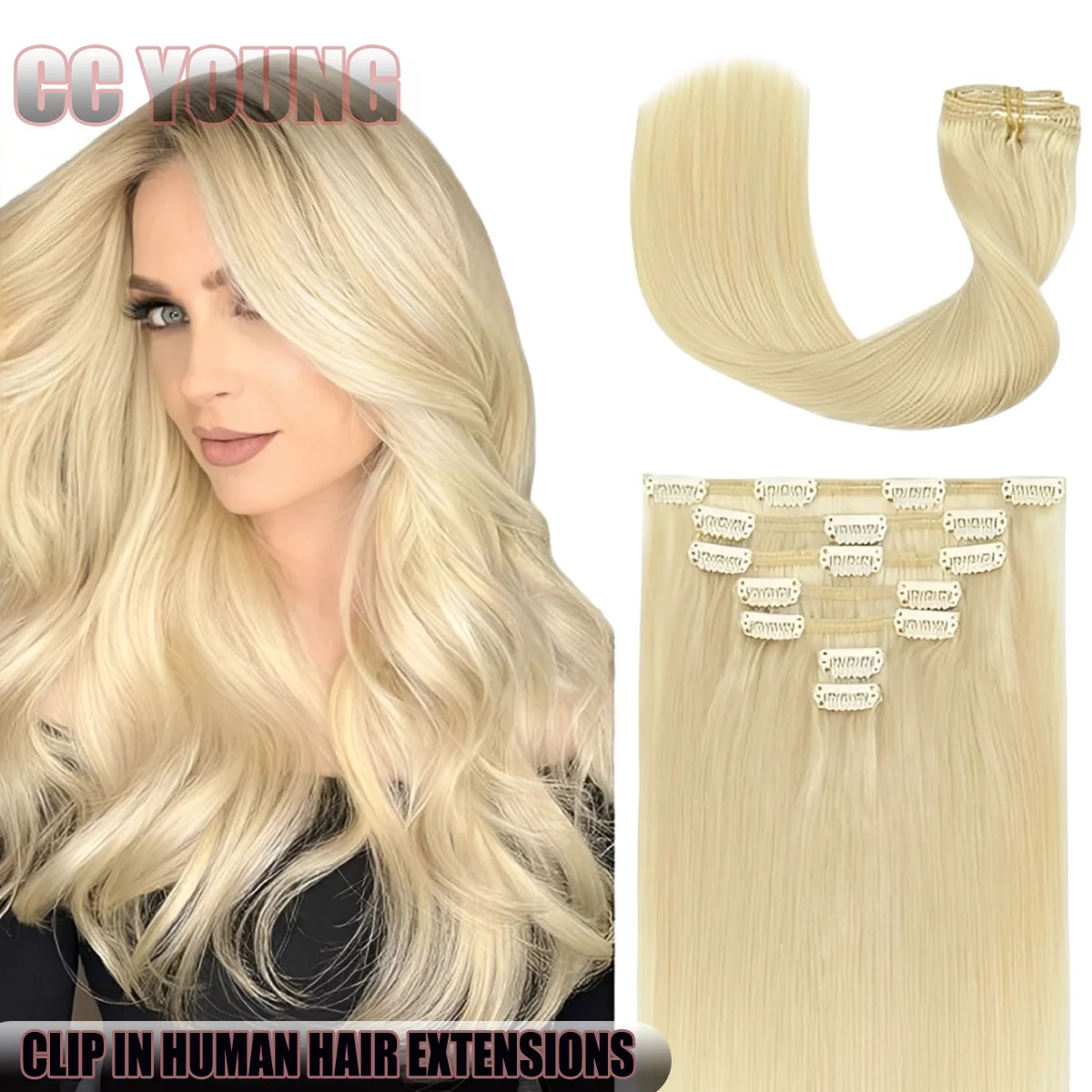 

Заколки для наращивания волос Натуральные человеческие волосы Золотисто-русый # 613 7 шт., прямые зажимы для наращивания волос Remy, добавление длины и объема волос