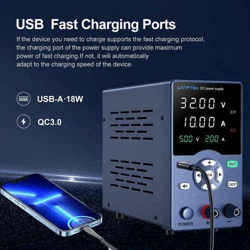 Imagen 2 del producto Wanptek fuente de alimentación ajuste del codificador de laboratorio fuente de alimentación CC ajustable 30V 10A 5A fuente de alimentación de banco 120V 60V 5A 3A para reparación