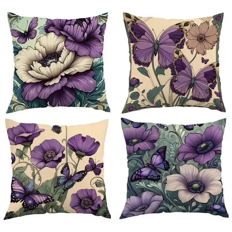 

1pcs 45cm 3D Purple Flowers Butterfly Cushion Pillow Cover Elegant Home Room Decor Pillowcase Sofa Cushions Cover