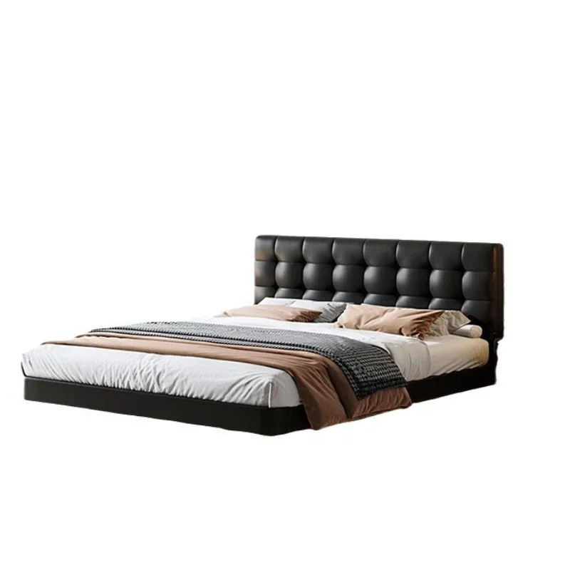 

Internet celebrity cream antique floating bed, Italian minimalist master bedroom black waffle bed