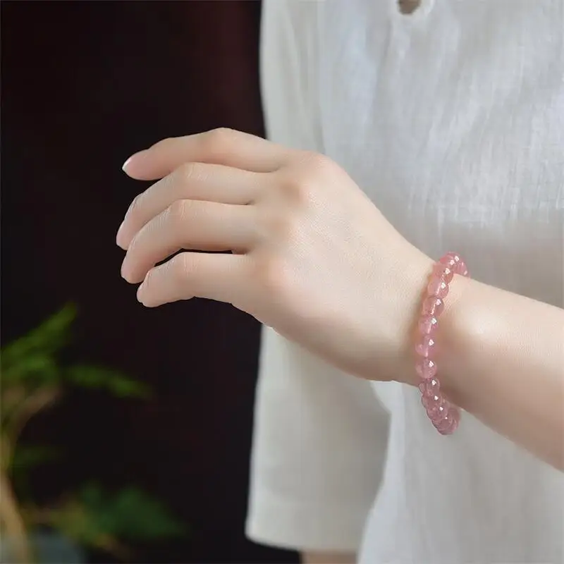 

8 мм натуральный прозрачный клубничный кварцевый браслет с кристаллами Рейки, целебный камень, модные украшения, подарок для женщин