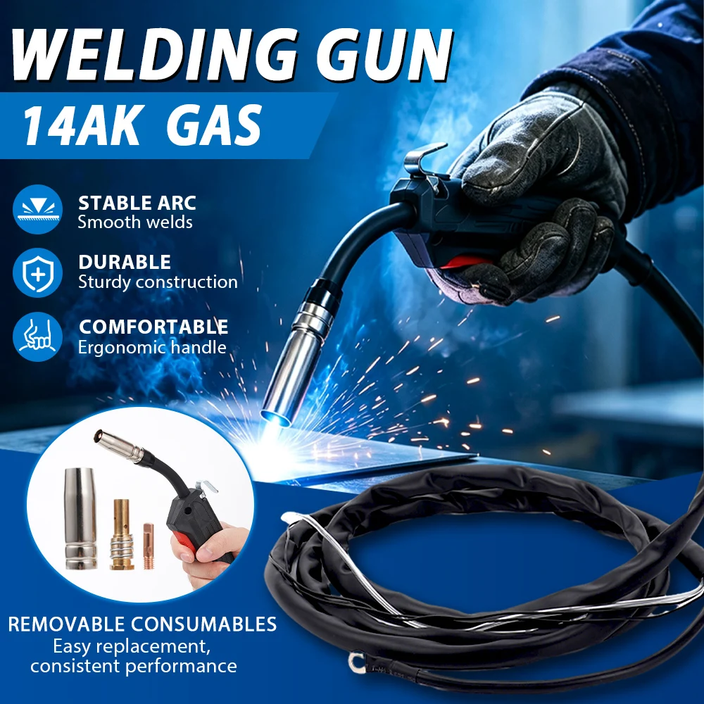14AK MIG Welding Torch 3m Split Gas Type Without Plug Thickened Copper Wire Wear Resistant Nozzle For 0.5-3mm Thin Plate Welding