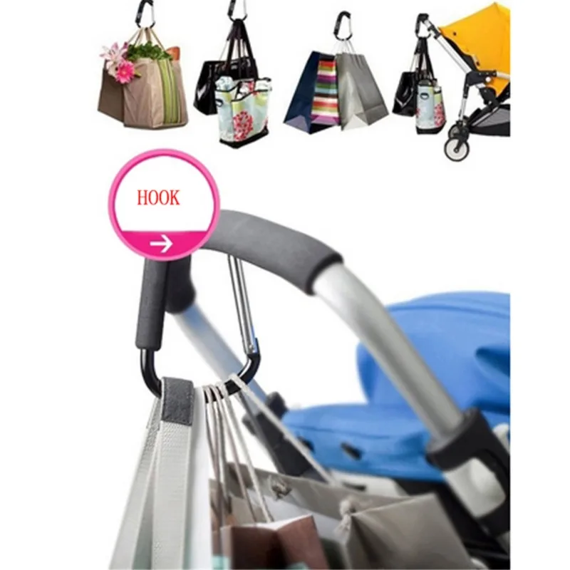 Großer Karabiner, Kinderwagen-Haken, Organizer, Aluminium, D-Ring, Federverschluss, Schlüsselanhänger-Clip, Tragegriff zum Aufhängen von Geldbörsen, Einkaufstaschen – Detail 6