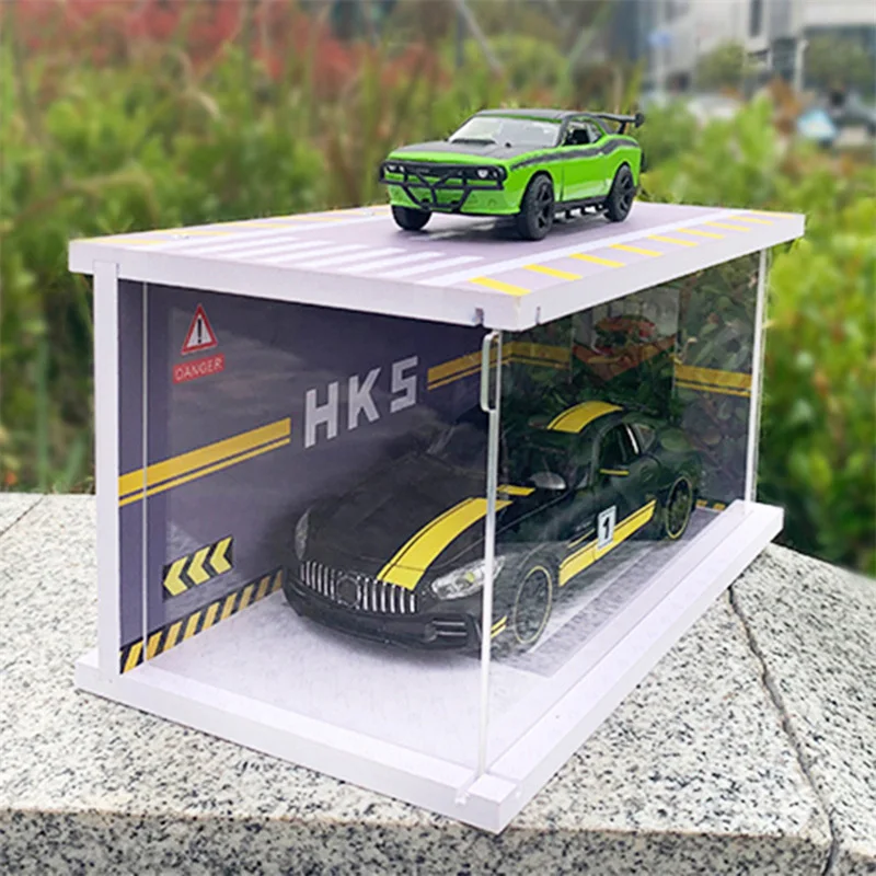 Diorama 1/24 Garage Model Car Diecast Vehicles Toy With LED Lights HD Acrylic Dustproof Display Collection