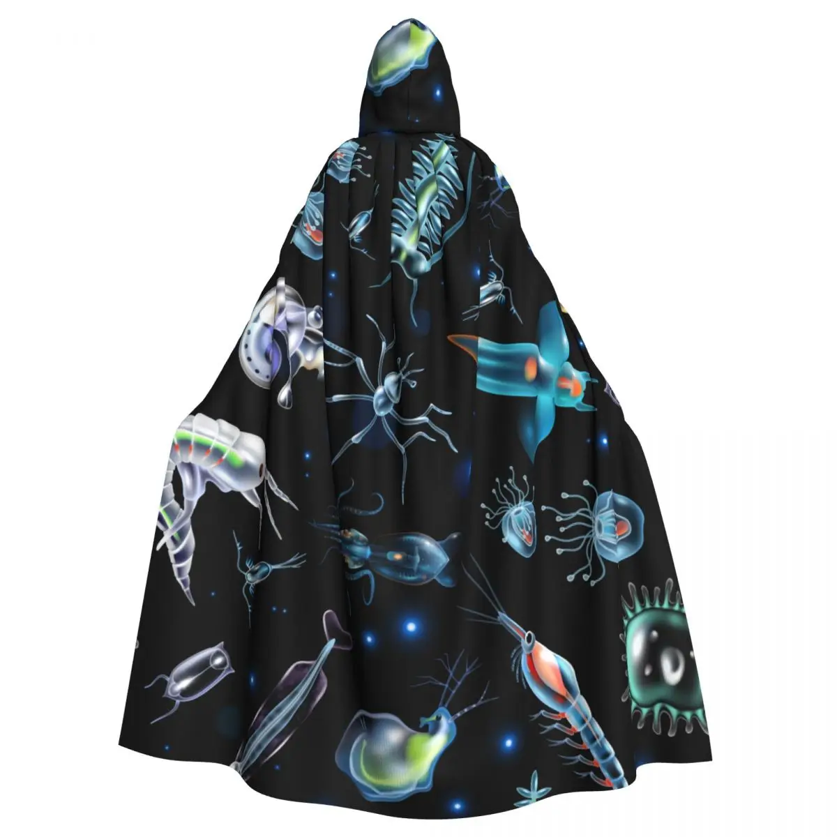 Colorful Abstract Sea Creature Hooded Cloak Polyester Unisex Witch Cape Costume Accessory