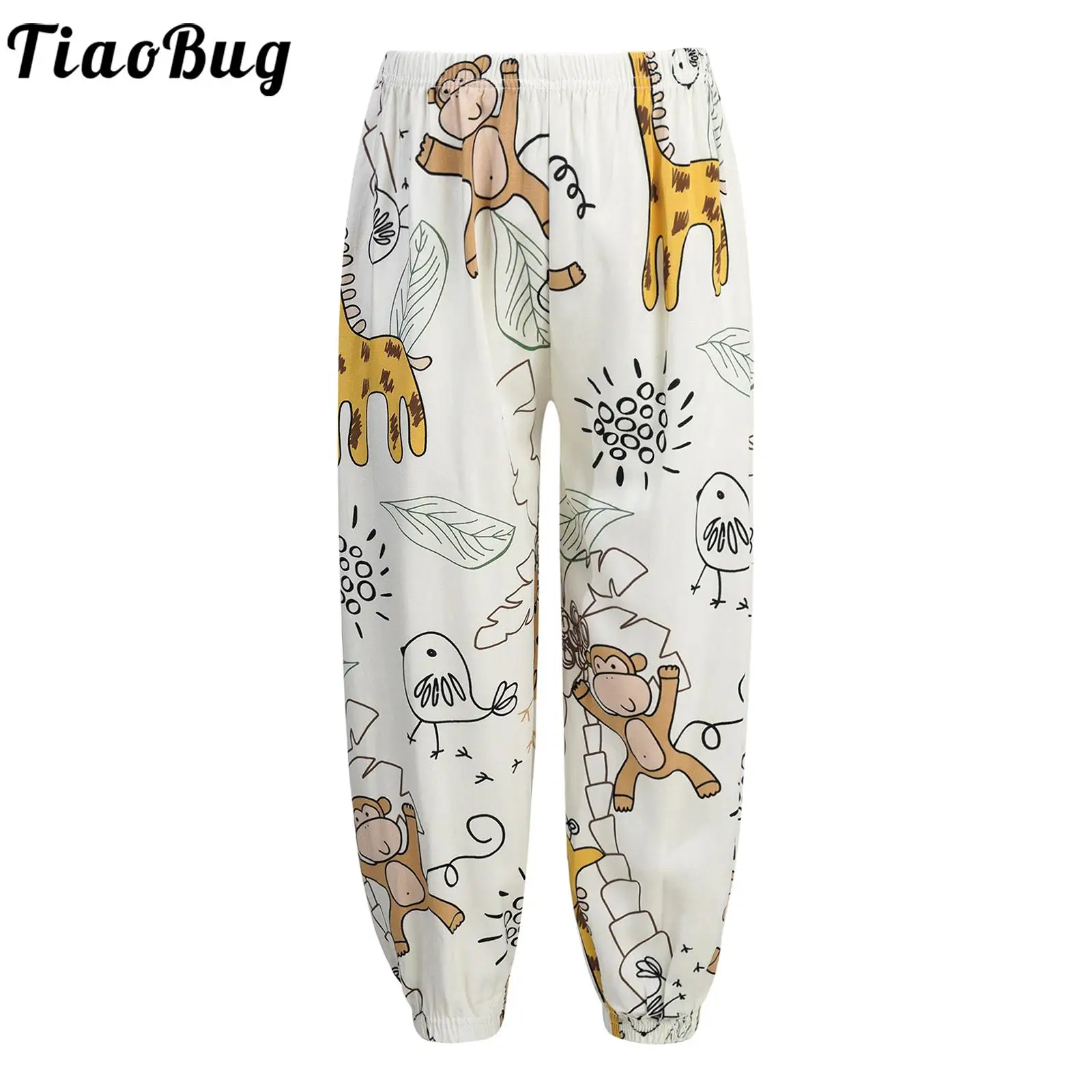 Summer Autumn Kids Girls Cute Cartoon Printed Pants Mid Waist Elastic Waistband Bloomers Holiday Travel Beach Trousers Homewear