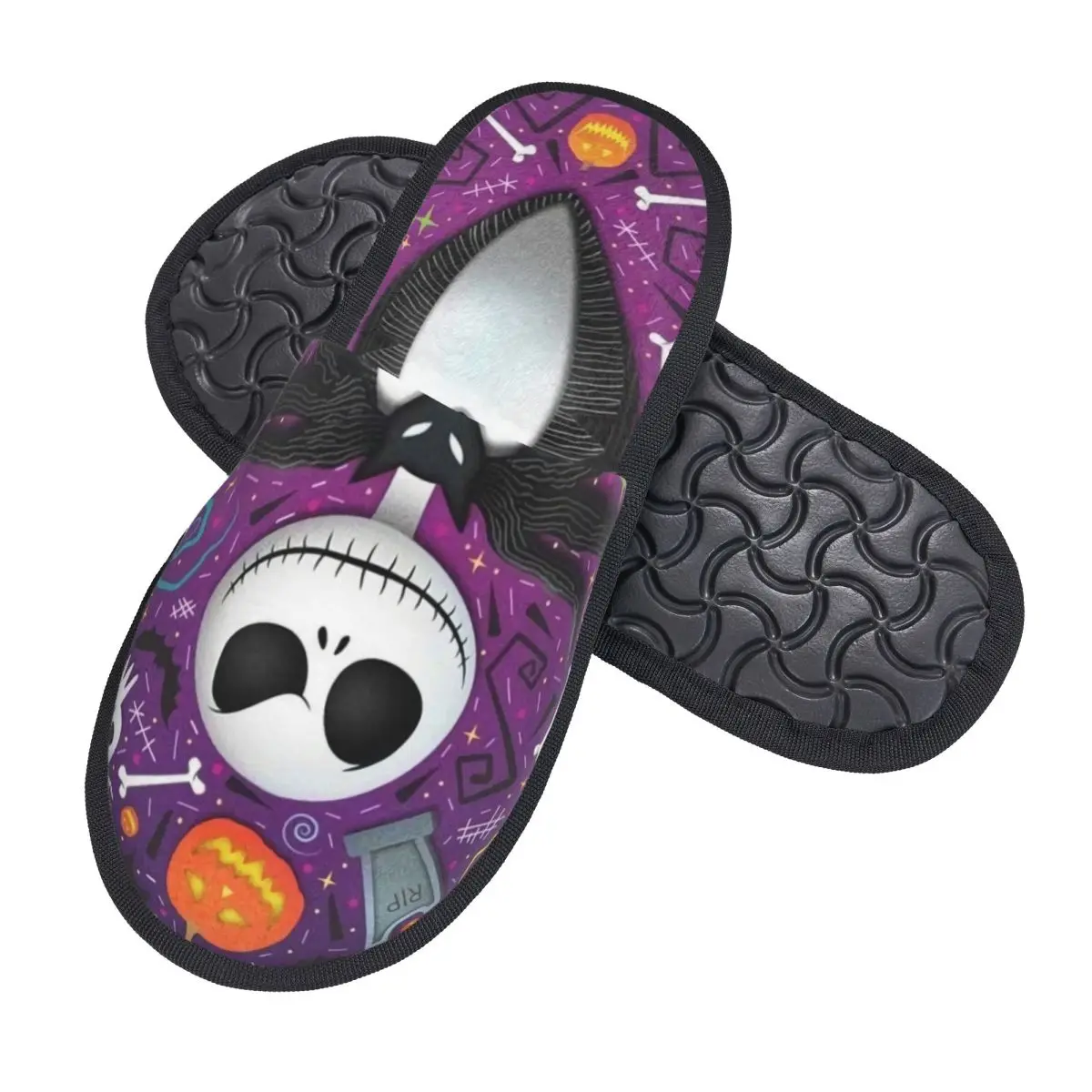 Zapatillas personalizadas de pesadilla antes de Navidad para mujer, Jack Skellington Zapatillas de casa de calabaza, Spa