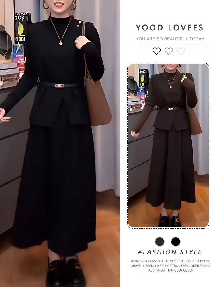 

Fashionable Slimming Waistcoat Long Sleeve Base Shirt Half-length Skirt Three-piece Set Women's Spring Autumn New Style Casua...