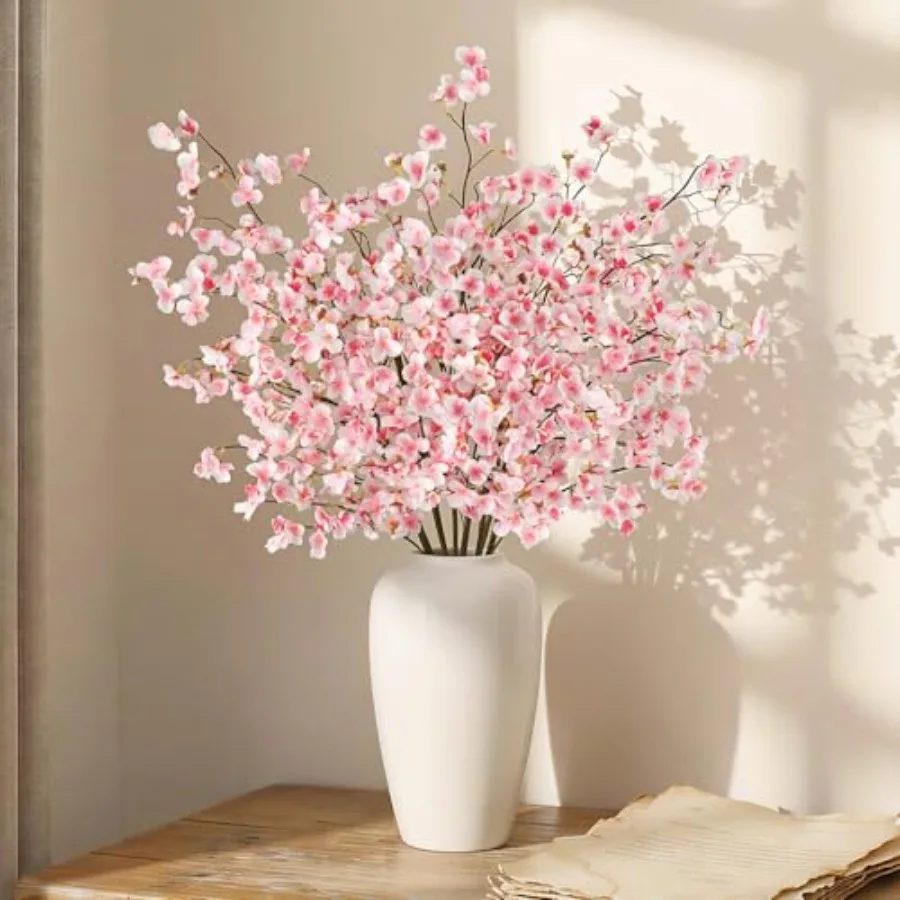 

24 Pcs Silk Cherry Blossom Branches 40.5in Artificial Cherry Blossom Flowers Long Stems Fake Flowers Vase Arrangements for Wedd