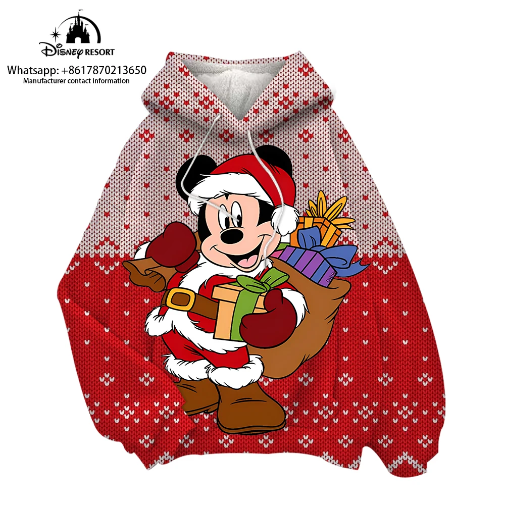 

2024 New Men's and Women's Sweatshirts Mickey Mouse Christmas Flannel Hoodie Fashion Loose and Comfortable Sports Hoodie