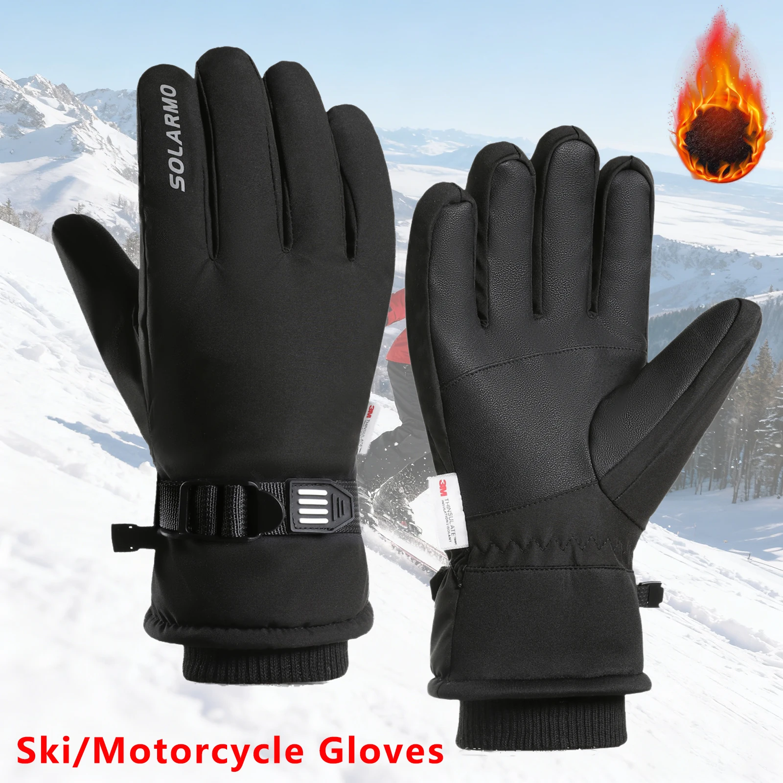 Guantes Térmicos de invierno con forro polar para hombre, guantes de esquí a prueba de frío, antideslizantes, táctiles, para motocicleta, ciclismo, accesorios para Snowboard
