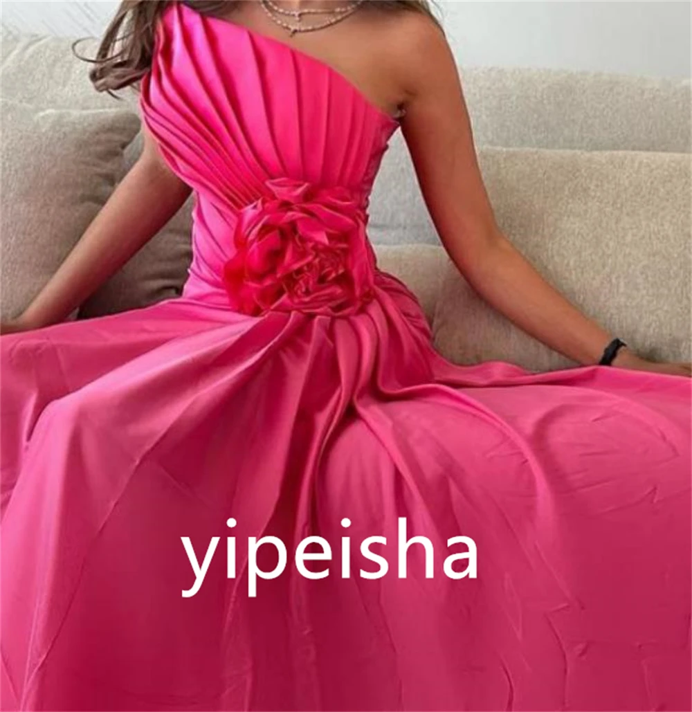 Customized Fashion Prom  Sexy Casual  Strapless Ball gown Quinceanera Dress Flower Draped Sweep/Brush Charmeuse Evening  프롬드레스