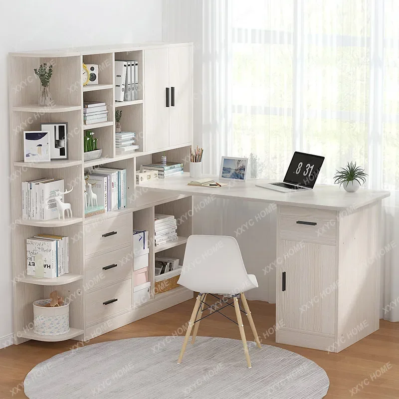 Computer Desk Bookshelf Integrated Shelves Drawers Large Laptop Home Bedroom Student Study Writing Desk Simple Office Table