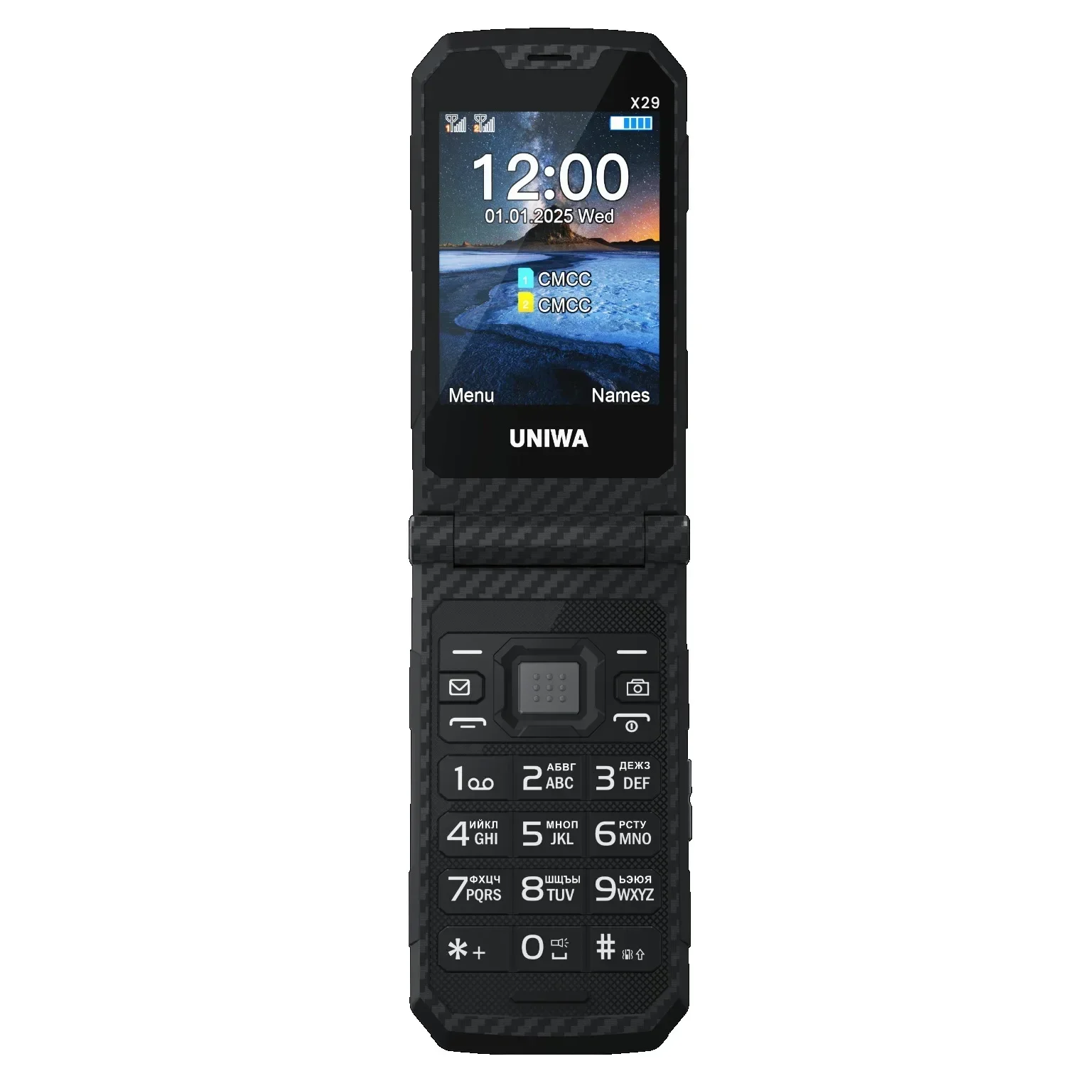 Telefon komórkowy UNIWA X29 typu clamshell z dużymi przyciskami, telefon 2G dla seniorów, obsługa Dual SIM, MP3, MP4, FM, telefon typu clamshell. — 2