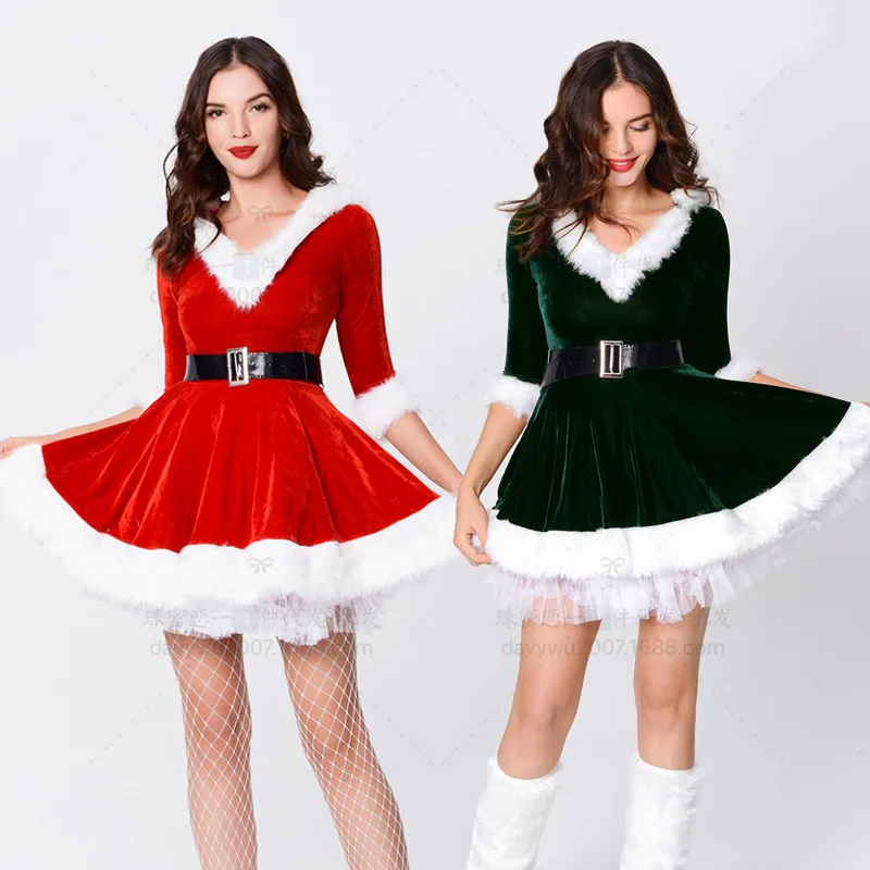 Green Christmas Uniform Party Dress DS Performance Stage Dress Photo Photography Seven Sleeve Christmas Dress