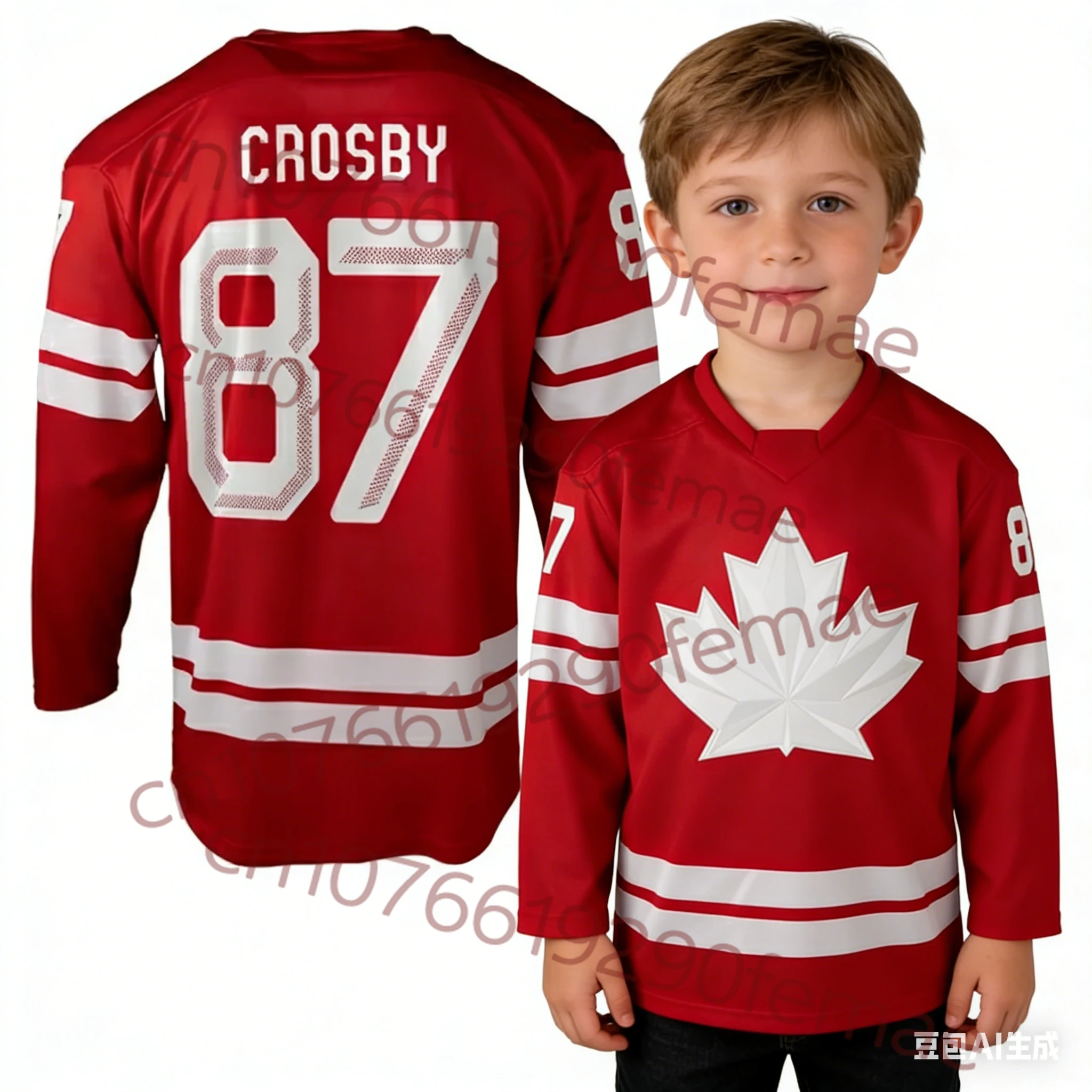Camiseta de manga larga estilo jersey de hockey canadiense para niños | Conjunto Deportivo Familiar 2026 | Imprescindible para el hogar, fiestas, capas superpuestas y prendas de exterior