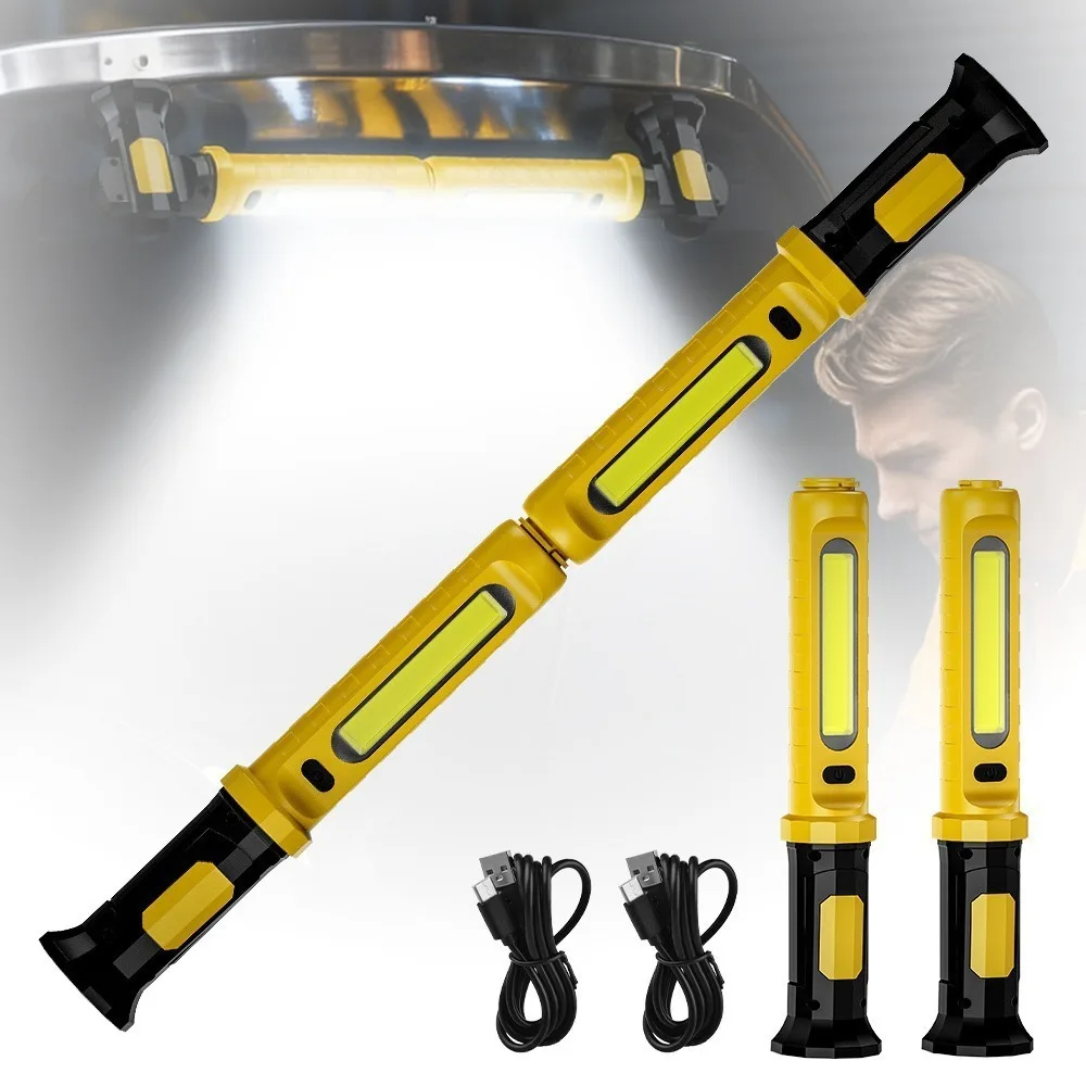 Portable Strip COB Magnetic Work Light White Yellow Dual Light Source Hand Torch for Car Maintenance Camping Emergency Use