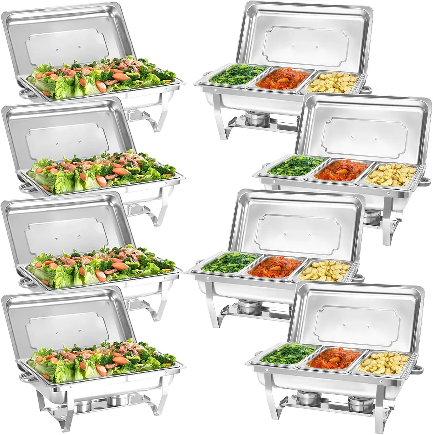 Chafing Dish Buffet Set, 8Qt Stainless Steel Buffet Chafers,Catering Food Warmers Set With Full Size Pan & 1/3 Size Pan For