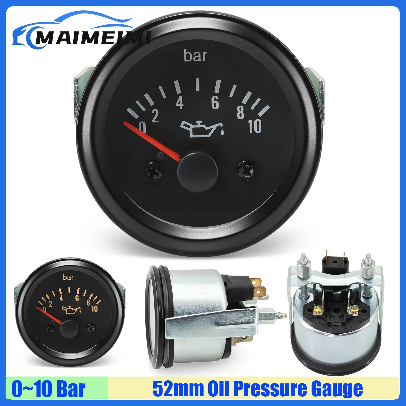 Yellow LED 52mm VDO Gauge 0~10 Bar Oil Pressure Gauge no Sensor Oil Press Meter Indicator for Diesel Generator Car DC24V custom