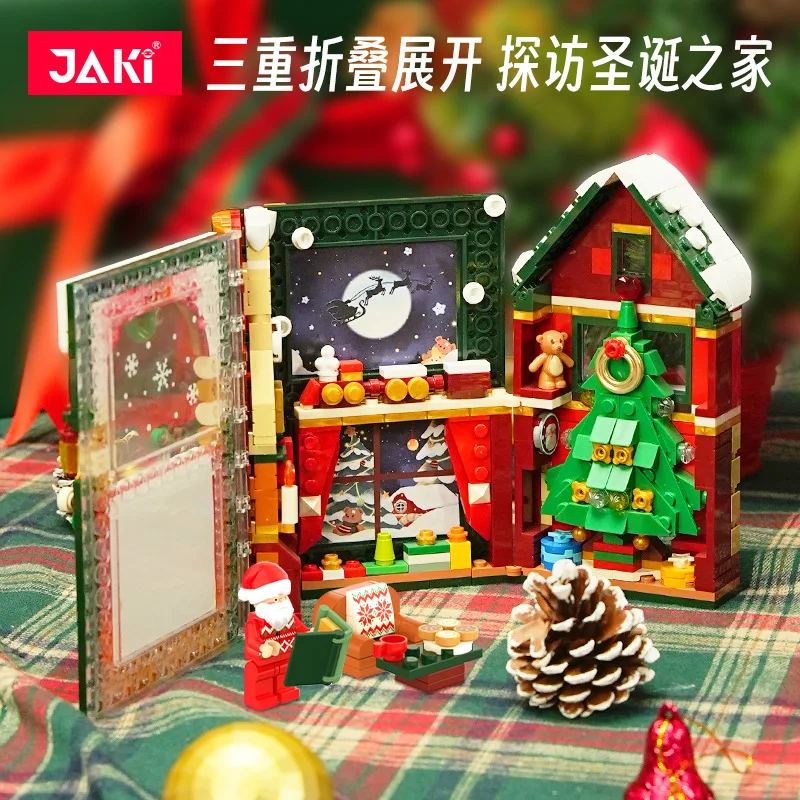 JAKI Christmas Wonderful Night Creative Album Book Wooden Brick, City Home Decoration DIY Decoration Christmas Children's Gifts