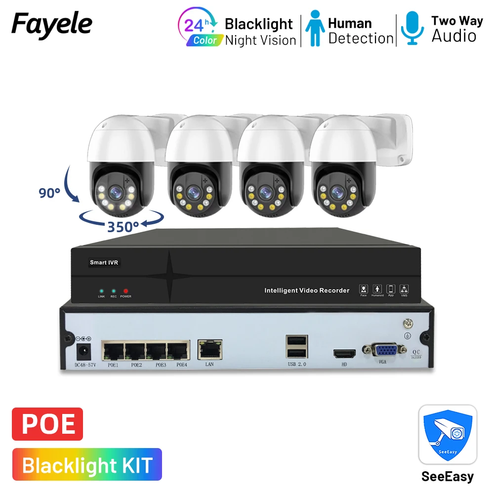 

Blacklight POE Camera System 4CH 4K 8MP POE NVR 4MP Dome Mini PTZ Camera Full Color Colorvu Video Surveillance Kit F1.0 lens