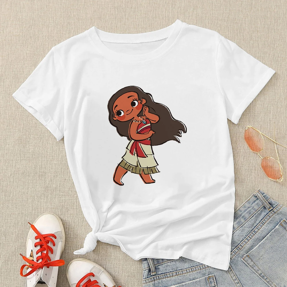 Disney księżniczka Moana koszulka śliczne damskie Tshirt Kawaii ubrania koszulki Y2k topy kobiety odzież bluzka damska kreskówka T Shirt