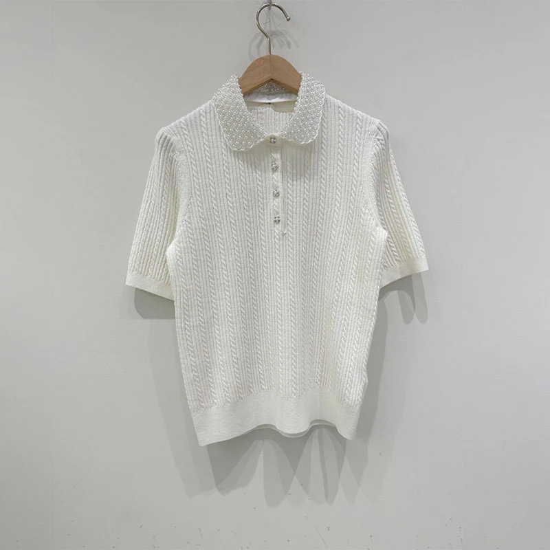 1:1 M-AJ*2025 SS Koreanische Mode Revers Kurzarm Helle Farbe Tops Strickwaren frauen T-Shirt Y2k frauen Kleidung