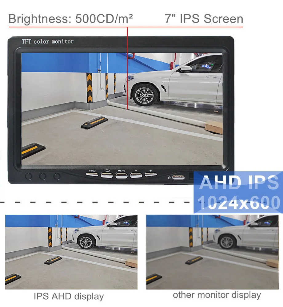 DIYSECUR 1024x600 7inch AHD IPS Car Monitor Rear View Monitor Support 1080P AHD CVBS Camera Video Input