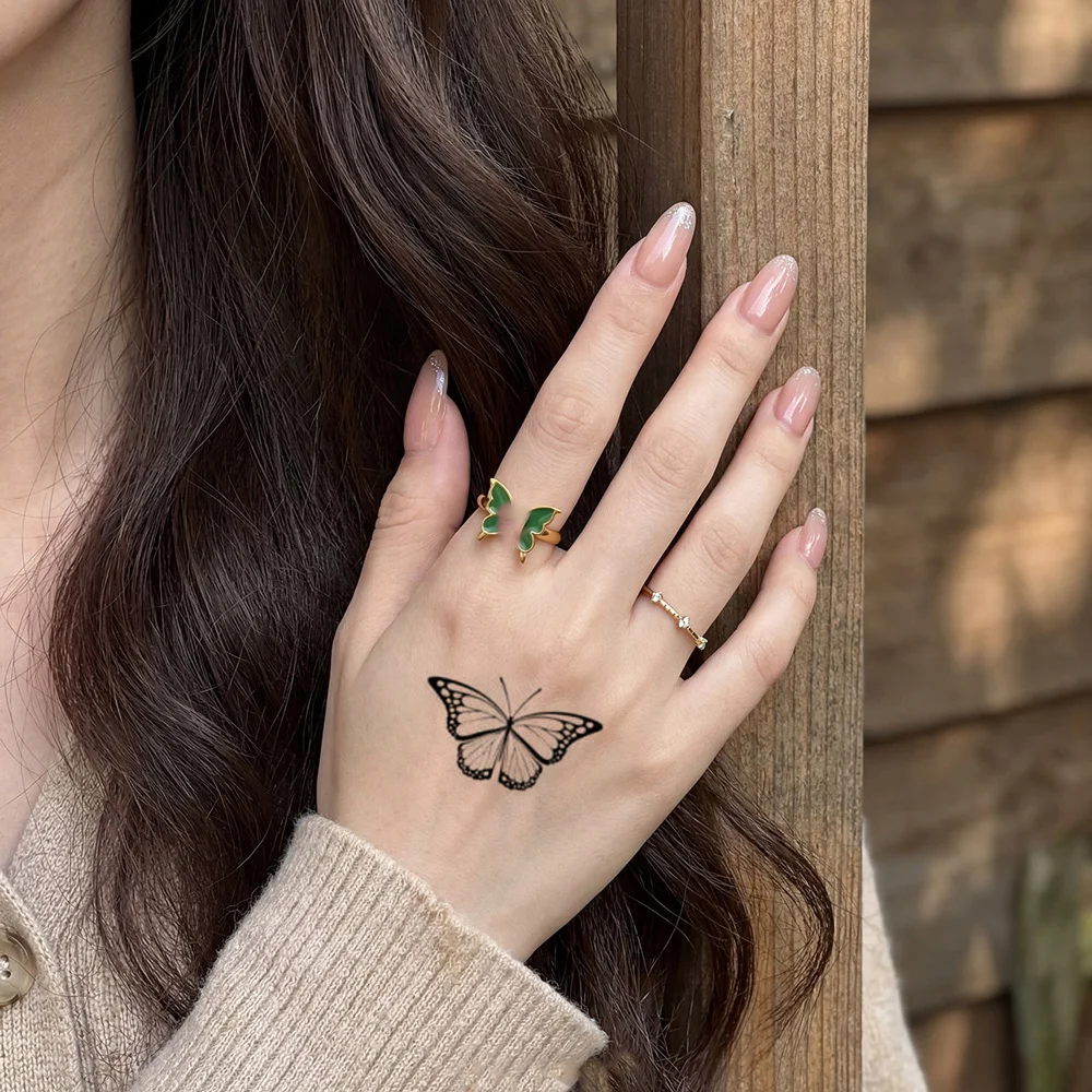 30 Sheets Butterfly Temporary Tattoos Waterproof Black Flower Tattoo Stickers for Women And Men Hand And Body Decor view 3