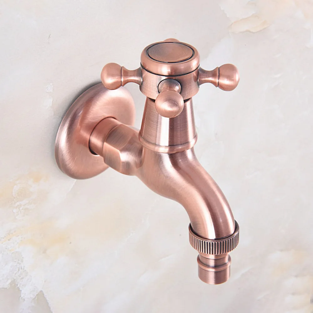 

Старинный Красный медный настенный кран для стиральной машины с перекрестной ручкой/садовый кран для воды tav329