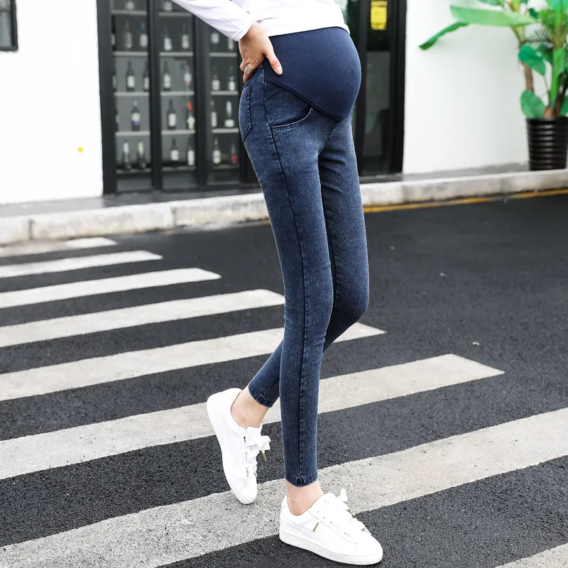 2025 Spring And Autumn New Maternity Pants Wash Water Small Foot Support Waist Pants Elastic Support Waist Cowboy Pants
