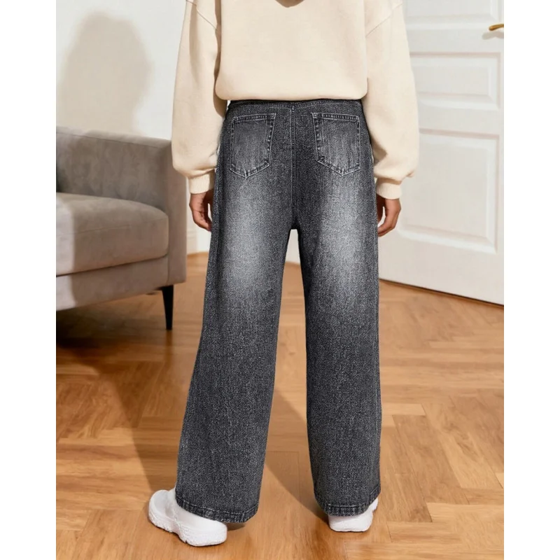 Модные повседневные широкие брюки для девочек 2025 года — цветной принт бабочки — свободные детские брюки из искусственного денима