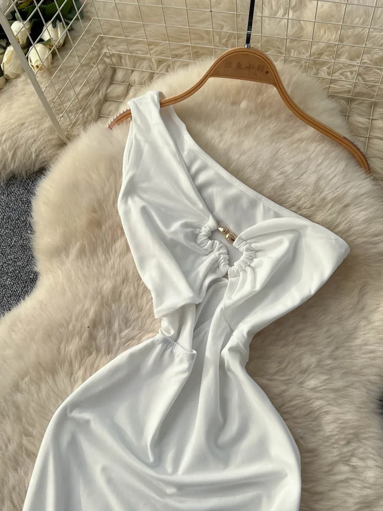 กระโปรงทรงเอเอวสูงผ้าเนลีนสีขาวแบบผูกไหล่ ดีไซน์เกาหลี สำหรับผู้หญิง ใส่ทำงานได้ ใส่สบายช่วงฤดูร้อน