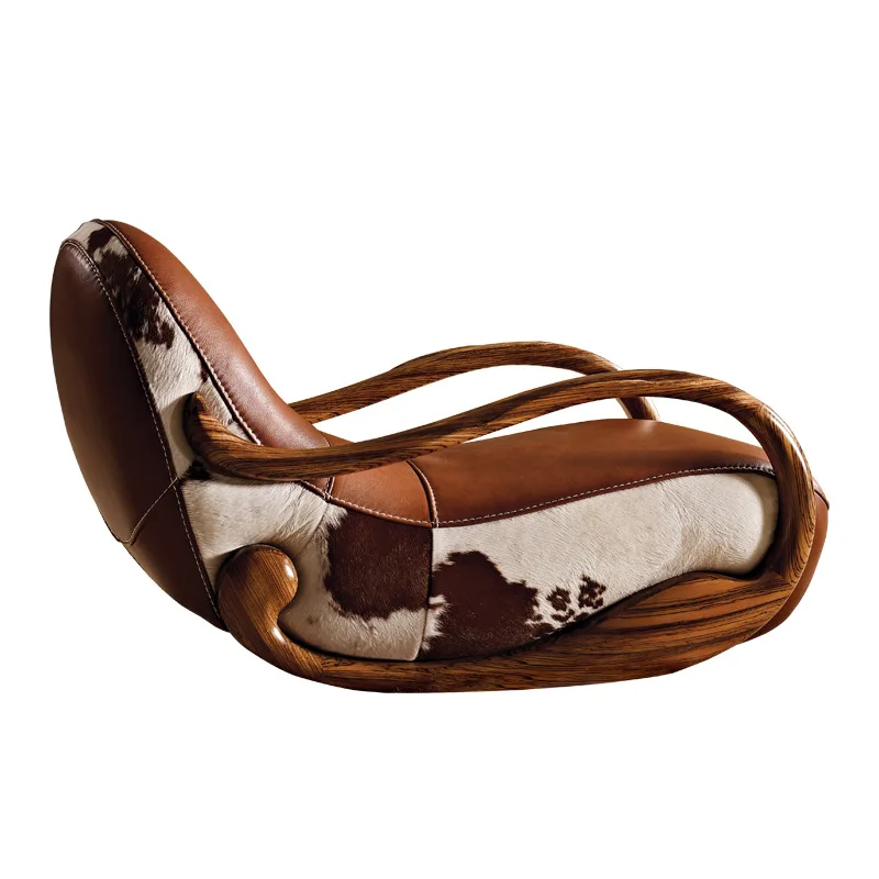 

New Chinese style, African, black gold, solid wood, leather, leisure chair, villa