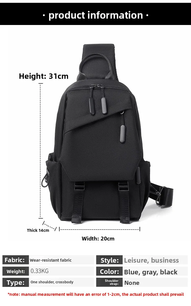 New Men's Chest Bag, Casual Crossbody Bag, Water-resistant Multi-functional Single-shoulder Bag, Large-capacity Crossbody Bag