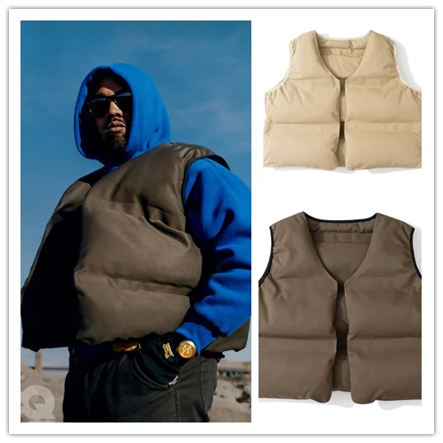 

High Quali Kanye West Double-Sided Cotton Vest Jaet Loose Fit American High Street Hip Hop Sle Autumn Winter Outerwear
