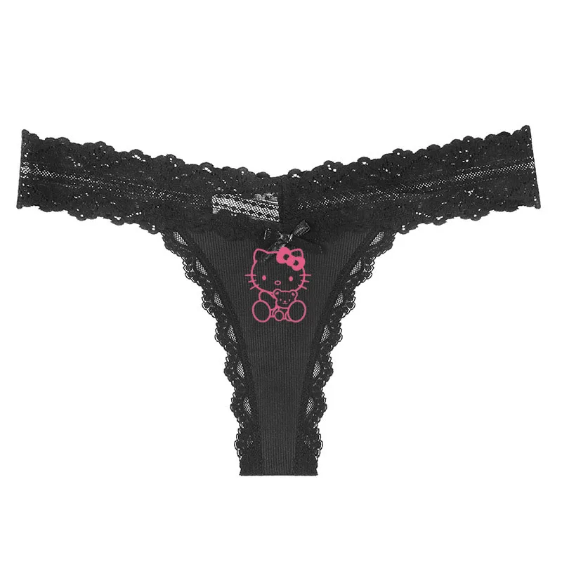 Hellokittys 티팬티 여성 레이스 팬티, 유럽 아메리칸 스타일, 편안하고 가벼운 통기성 로우웨이스트, 섹시한 청순 섹시 팬티