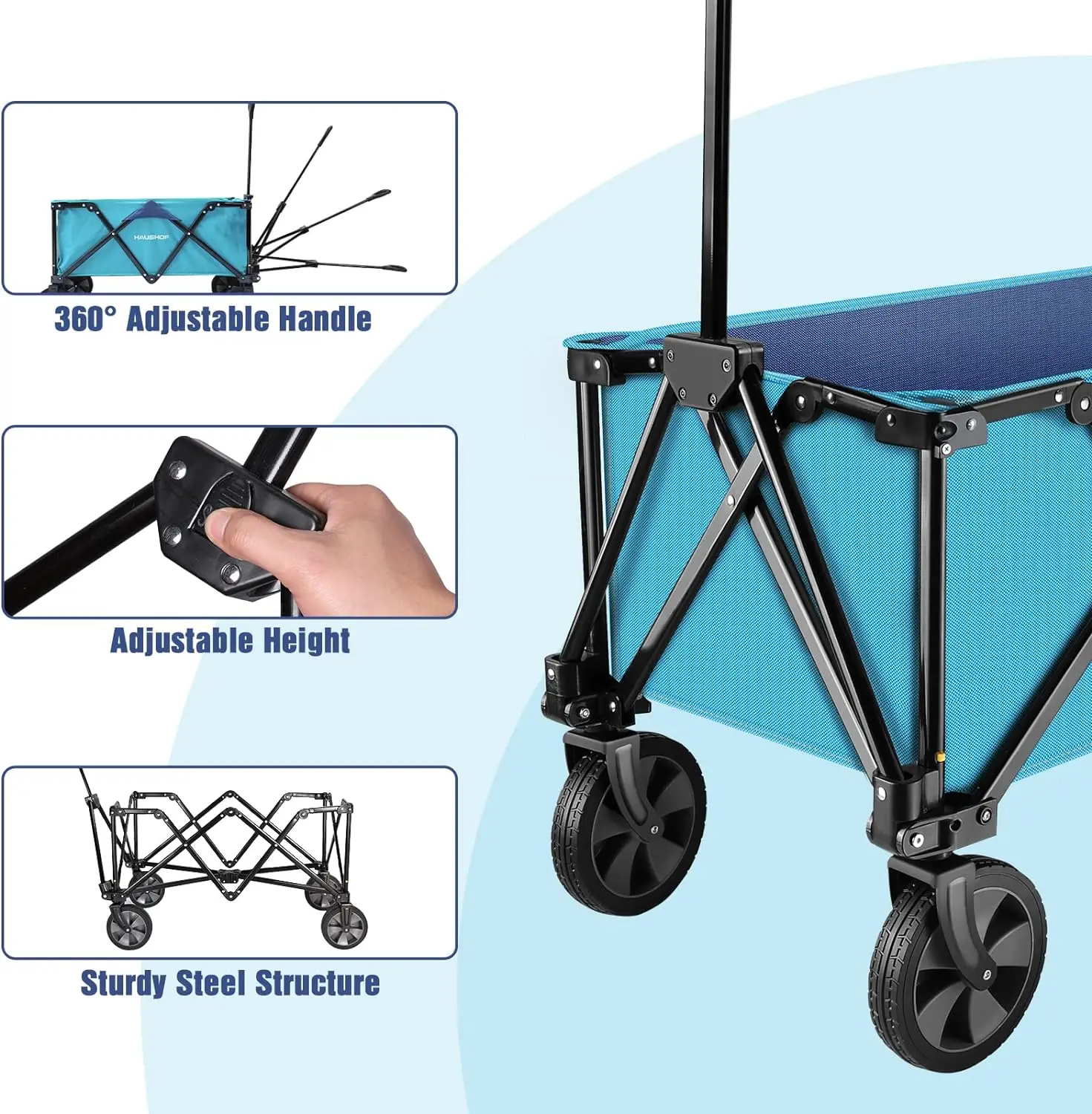 Heavy Duty Collapsible Wagon, Folding Outdoor Utility Wagon, Camping Garden Beach Cart with Universal Quick Release Whee