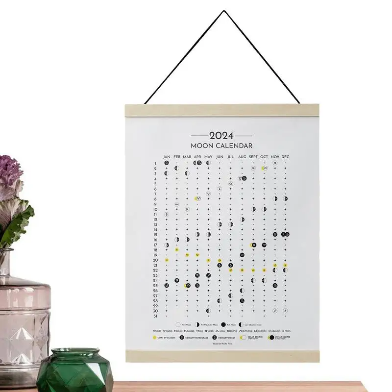 

Moon Phase Calendar 2024 Cloth Moon Phases Lunar Calendar 2024 Astrology Decorations Celestial Calendar Hangable Decorative