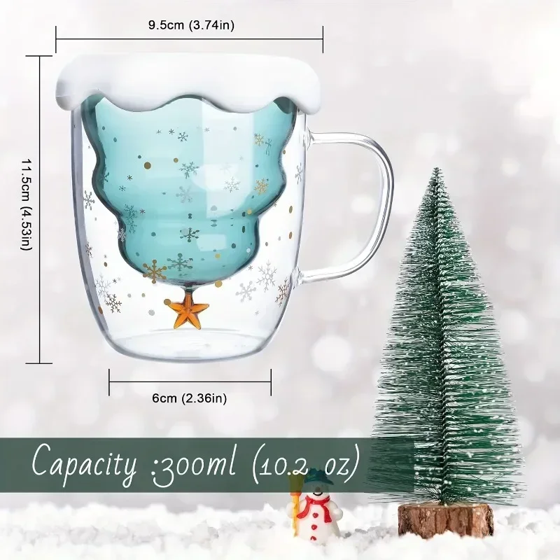 1pc, Christmas Tree Coffee Mug, Double Walled Glass Coffee Cups, Heat Insulated Water Cups, Summer Winter Drinkware, Xmas Gifts