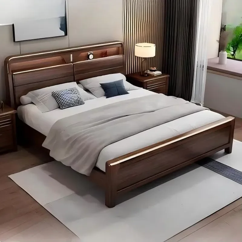 Modern Nordic Style Queen Size Solid Wood Bed Frame 1.5M High Gloss Versatile for Hotel or Home