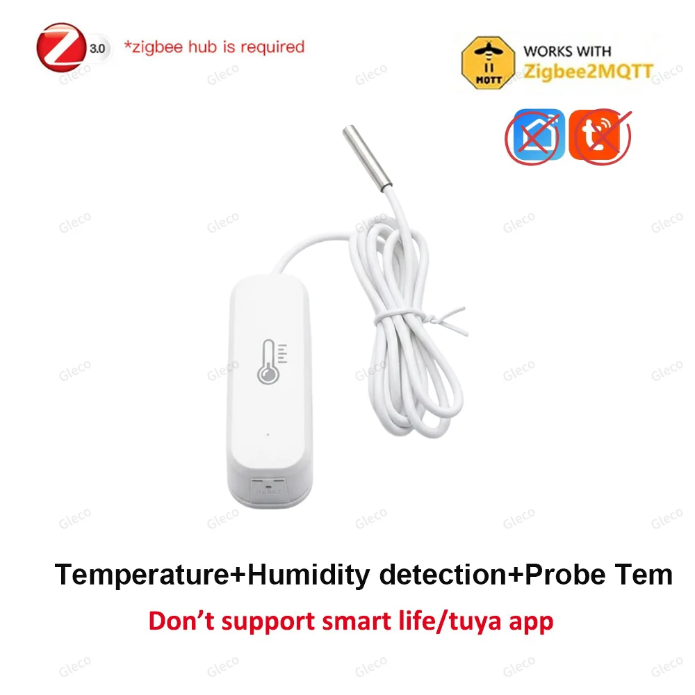 Zigbee-Sonde, Temperatursensor, Luftfeuchtigkeitsdetektor, TUYA Smart Life 2MQTT, Thermometer, Hygrometer für Aquarium, Weinkeller, Gefrierschrank