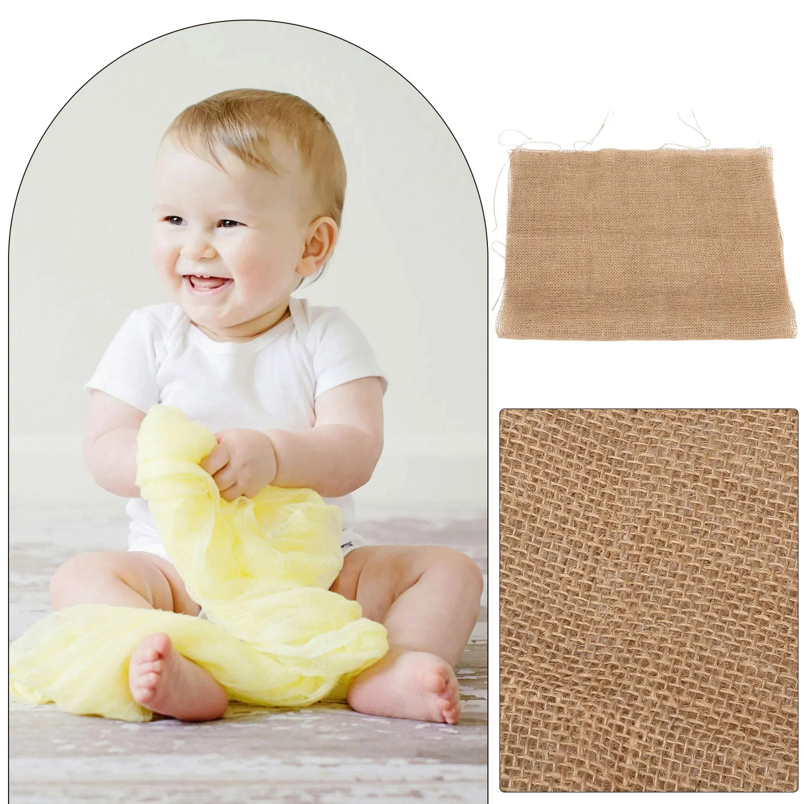 

Natural Linen Baby Blanket Handwoven Jute Mesh Adjustable For Newborn Photo Shoot Photography Prop Blanket Swaddle Wrap