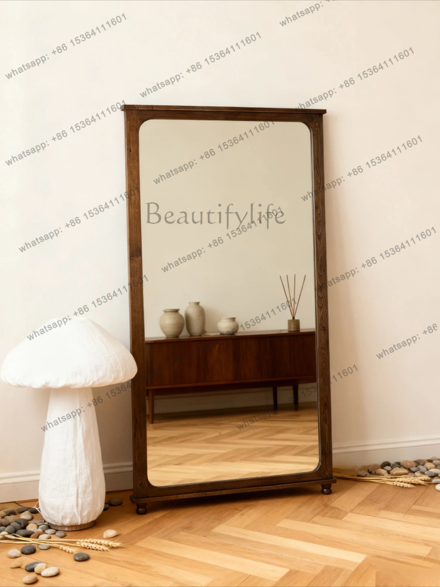 Nordic wabi-sandy wind floor-to-ceiling full-body mirror American retro old-fashioned full-length mirror medieval home