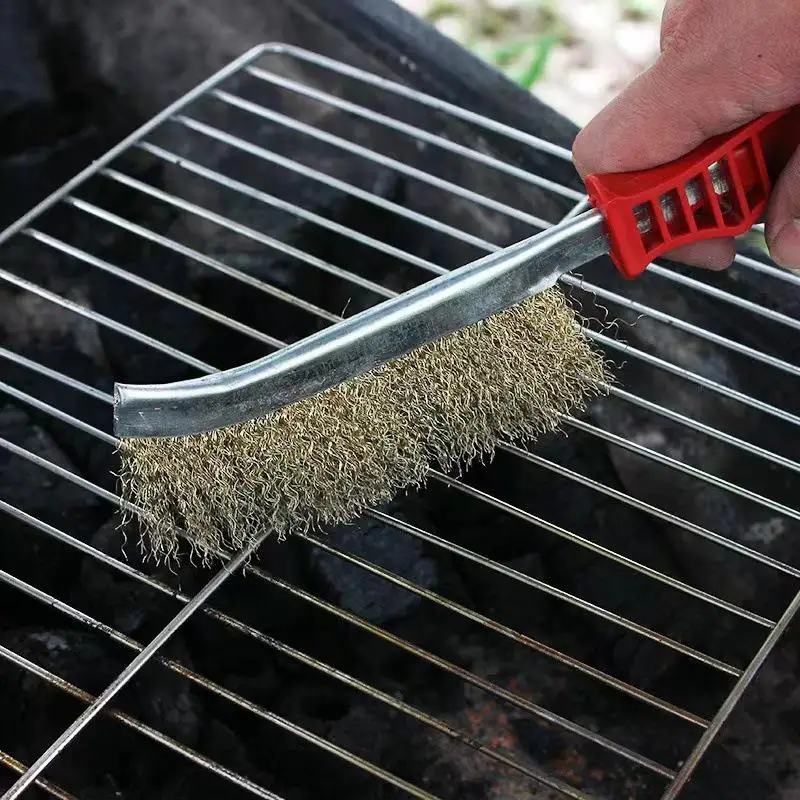 2026 New 1PCS Stainless Steel Multi-function Wire Brush Copper Plated Long Handle For Kitchen Grill Rust Removal Special Plate