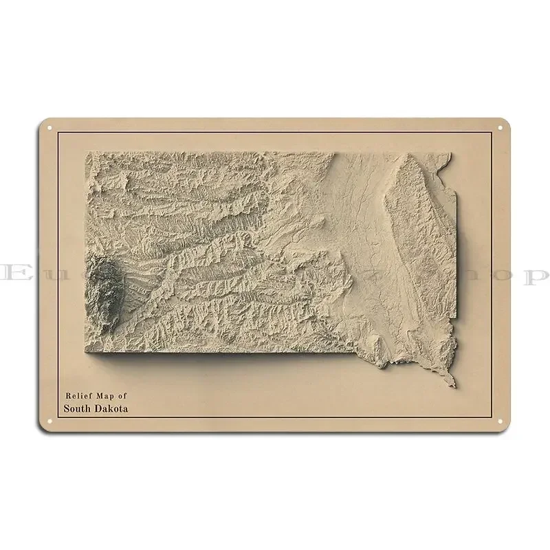 South Dakota Usa Shaded Relief Map 3d Digitally Rendered Metal Signs Rusty Club Wall Cave Customized Decoration Tin Sign Poster